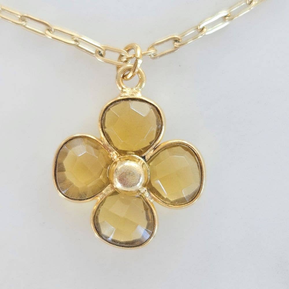 LITCHI - Wholesale Pendant/Charm Necklace - Precious Clover Necklace citrine0