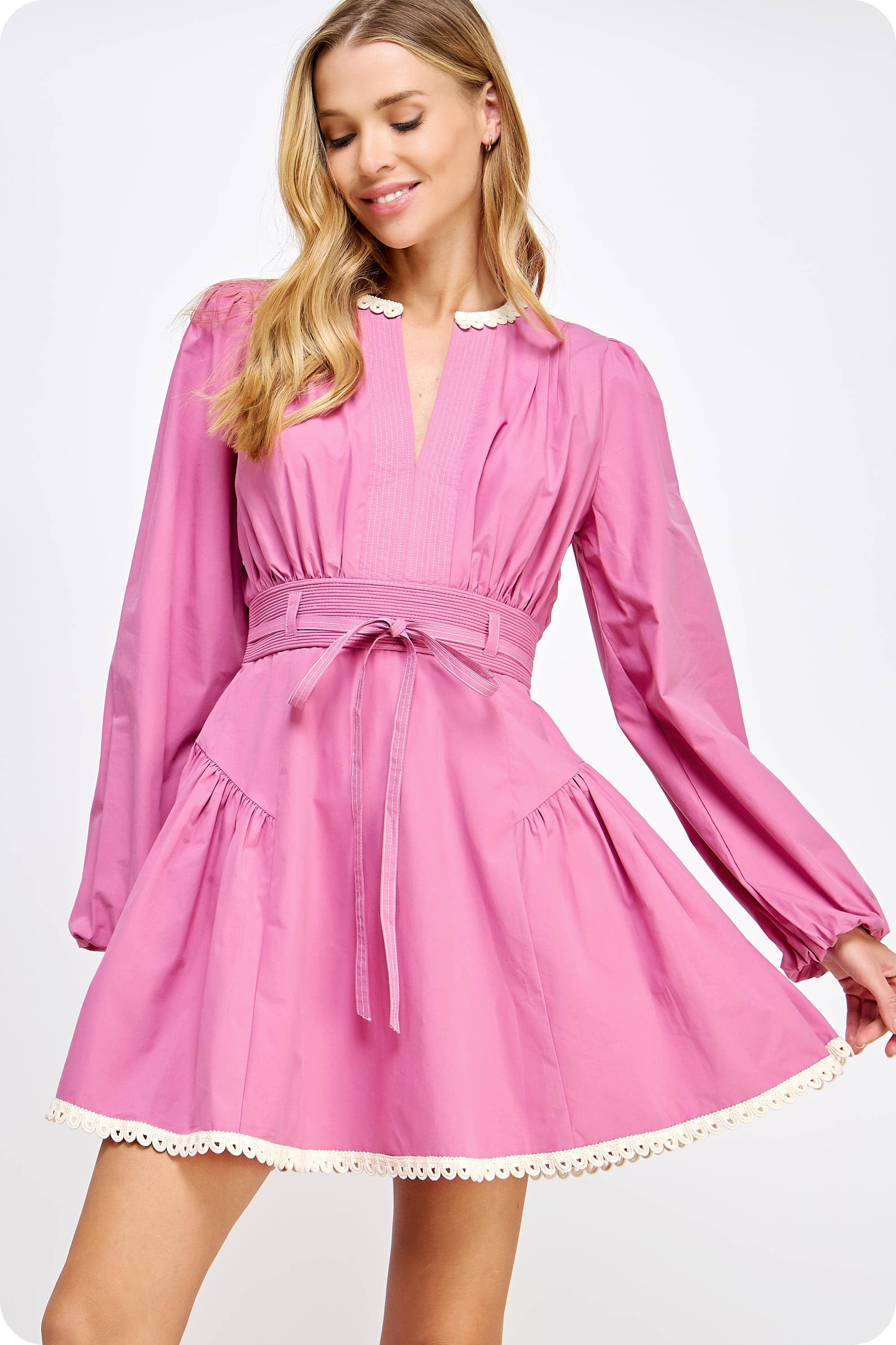 Strut & Bolt - Wholesale Dress - Women's - Lace Trim Detail Poplin Mini Dress14