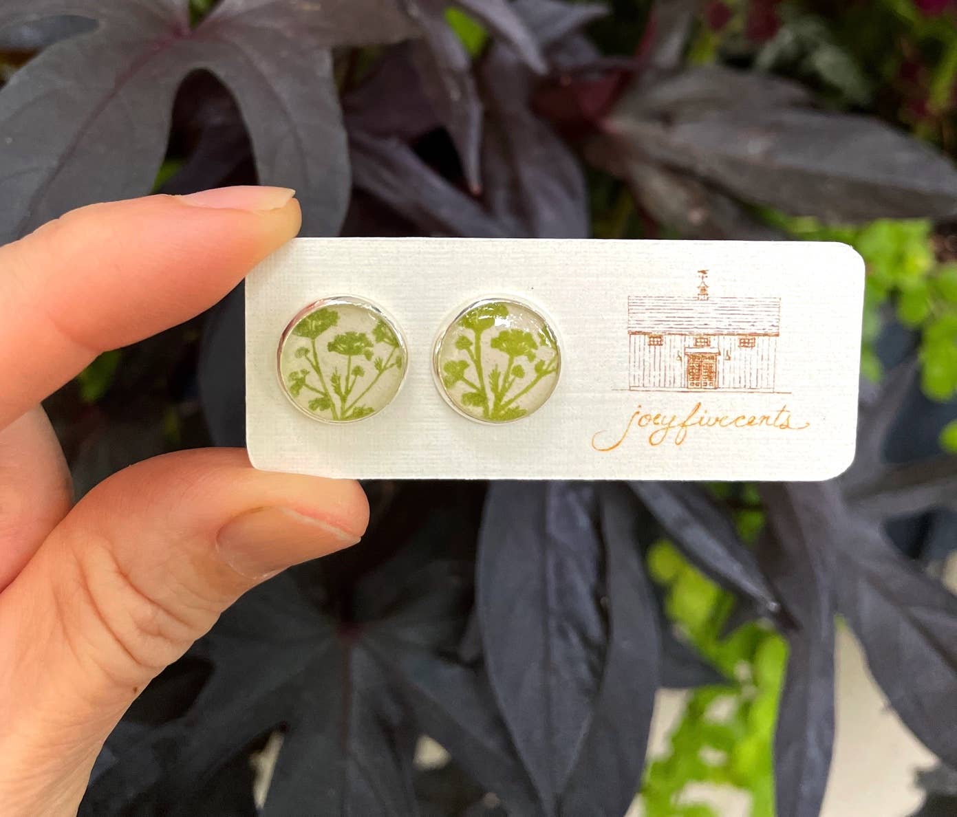 joeyfivecents – Großhandel Ohrstecker – Ohrstecker — großes silbernes, handgestempeltes Gartengrün, Mondmotte3