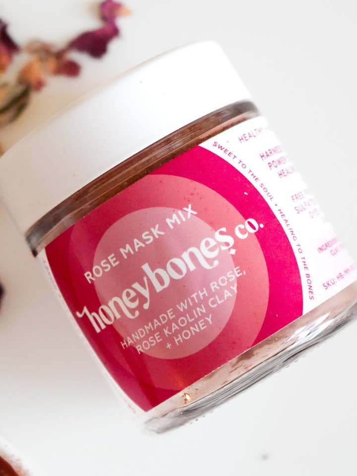 Rose Mask Mix with Rose, Rose Kaolin Clay: Clean Skin Detox for wholesale by Honey Bones Co. | Botanical-Based Home + Body Care