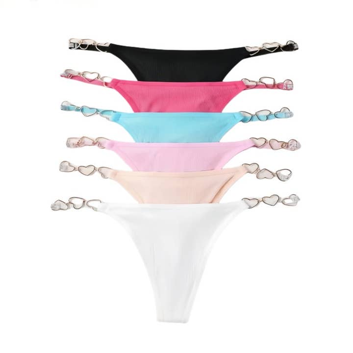 Texlina Women’s Ribbed Thong with Heart-Shaped Metal Side Straps – LoveLink™ Statement Charm Series for wholesale by FLUFFERY