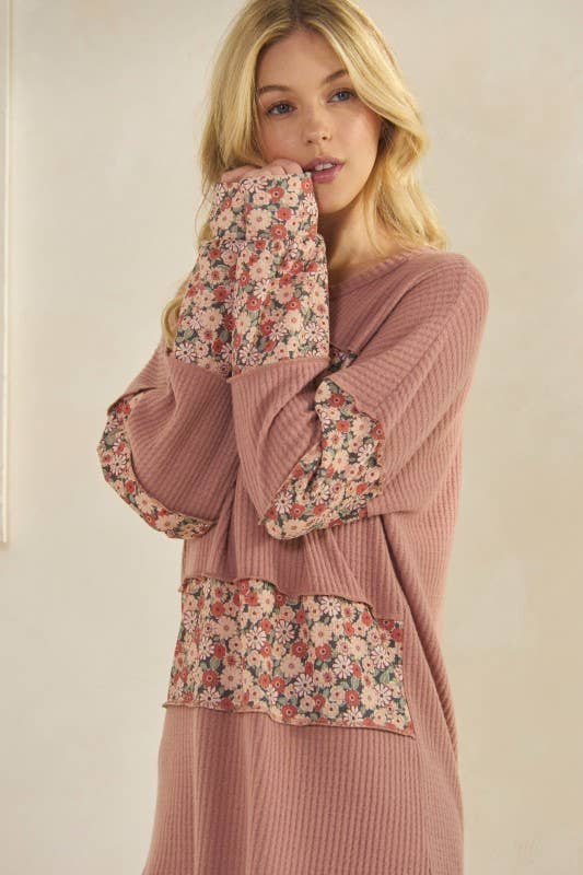 SENNEP T4479HE11-Solid og Blomstret Kontrast Langærmet Top for engroshandel på Faire7