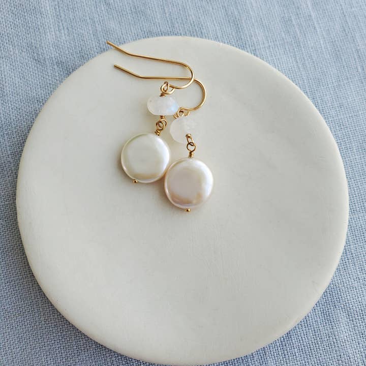 Carrie Whelan Designs - Wholesale Dangle Earrings - Coin Pearl Moonstone Earrings, Wedding Earrings1