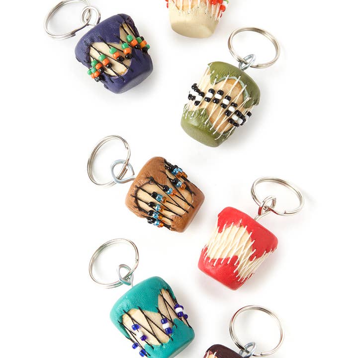 Swahili | AFRICAN MODERN - Wholesale Keychain - Unisex - Set of Four Assorted Colorful African Drum Keychains