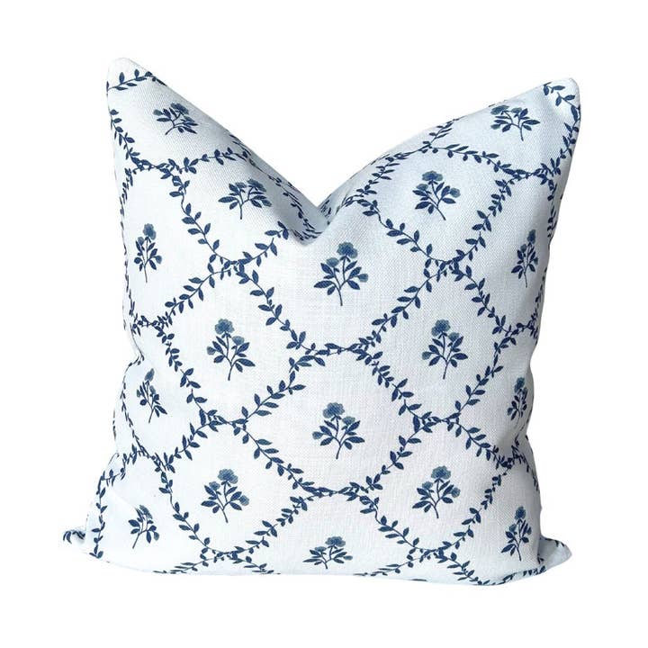 Garden Trellis Pillow in Blue for wholesale by Brooke and Lou