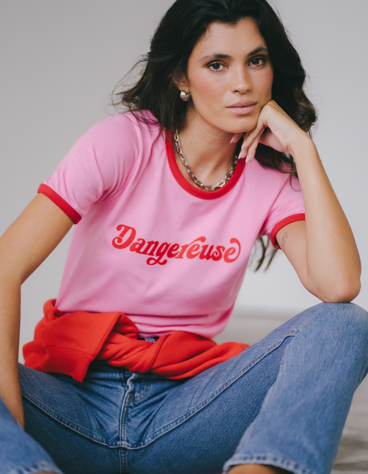 Le Mot – wholesale Screen printed t-shirt – Women′s – Dangereuse ringer t-shirt2