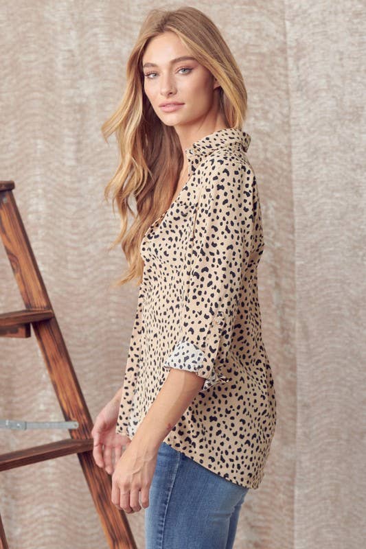 Doe and Rae – Camisa com botões no colarinho – Mulher por atacado – Camisa Botão Leopard Down - 40475T5