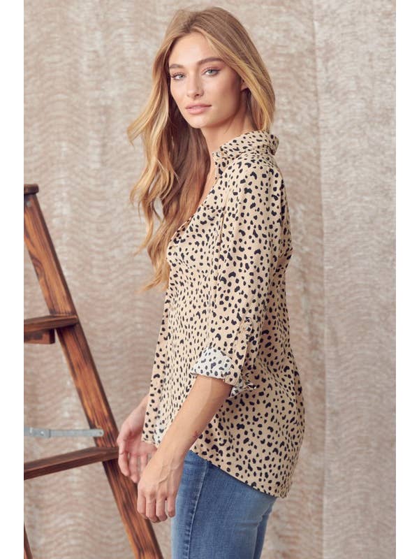 Doe and Rae – Camisa com botões no colarinho – Mulher por atacado – Camisa Botão Leopard Down - 40475T5