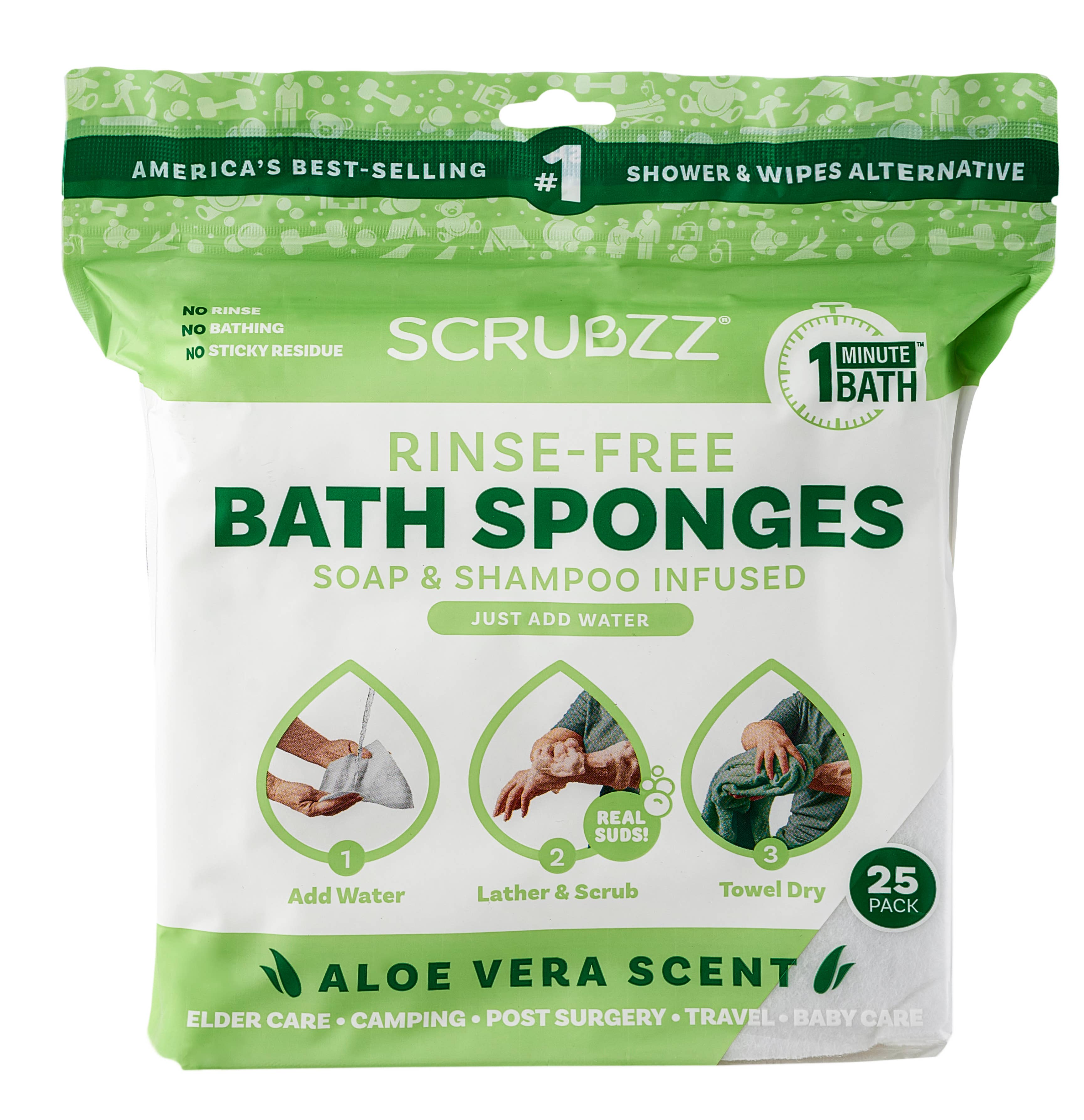 Scrubby Instant Bath - Wholesale Face & Body Wipes - Scrubzz Rinse Free Bathing Sponges - 25 Count 6