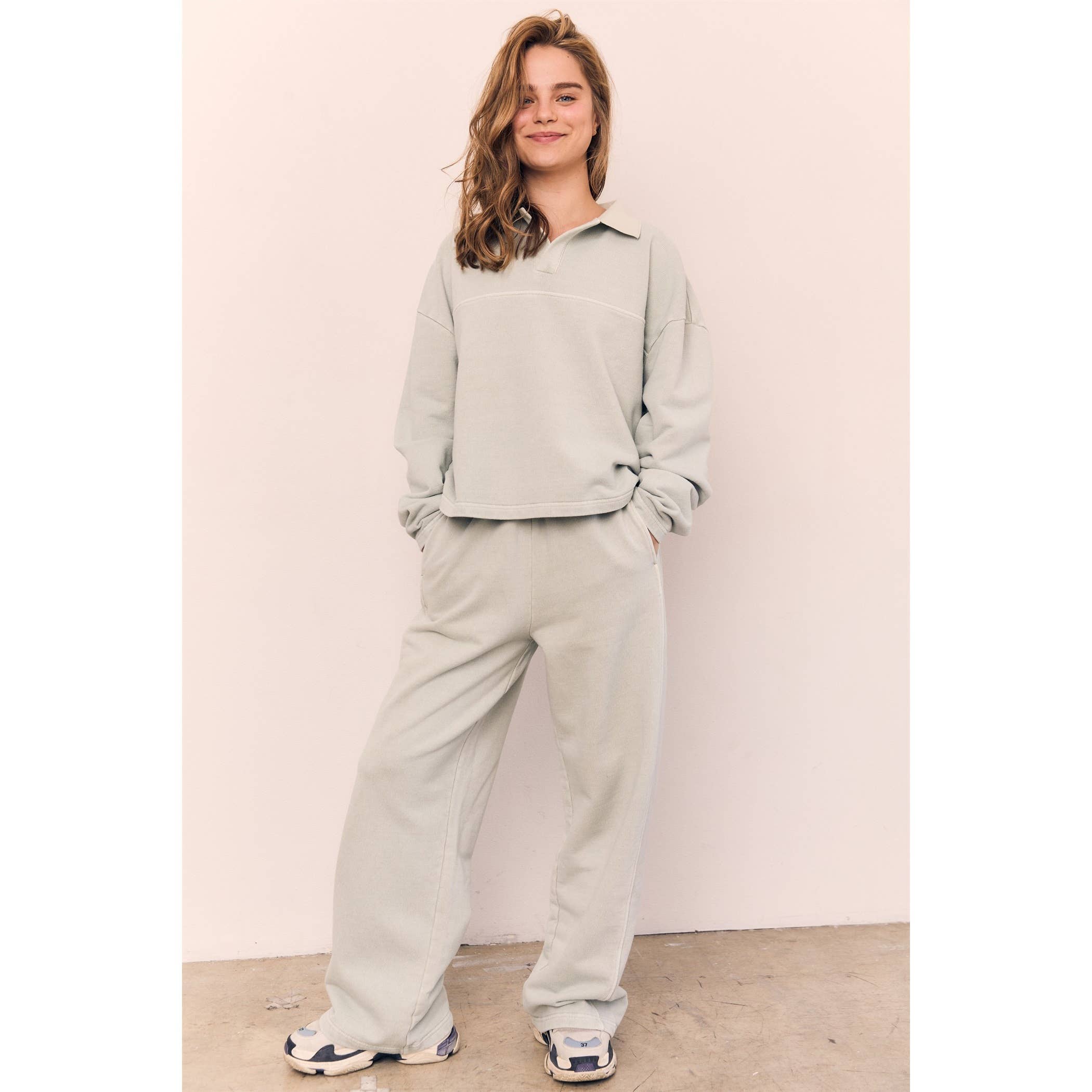 The Blank Lab - Vente Sweat-shirt – femme - Sweat-shirt à col style rugby délavé à l'acide (AAB586_ACD)5