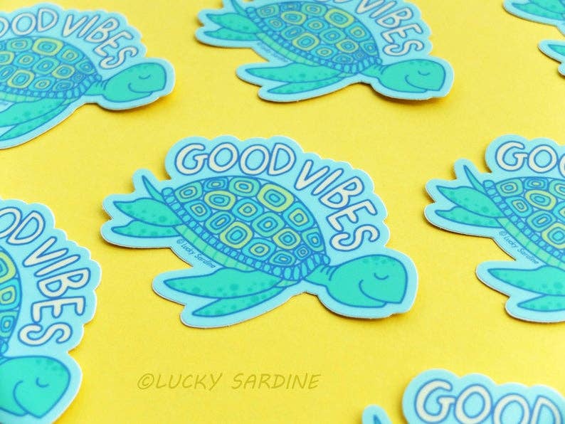 Lucky Sardine - Wholesale Sticker - Sea Turtle Good Vibes, Happy Ocean Life Vinyl Sticker1