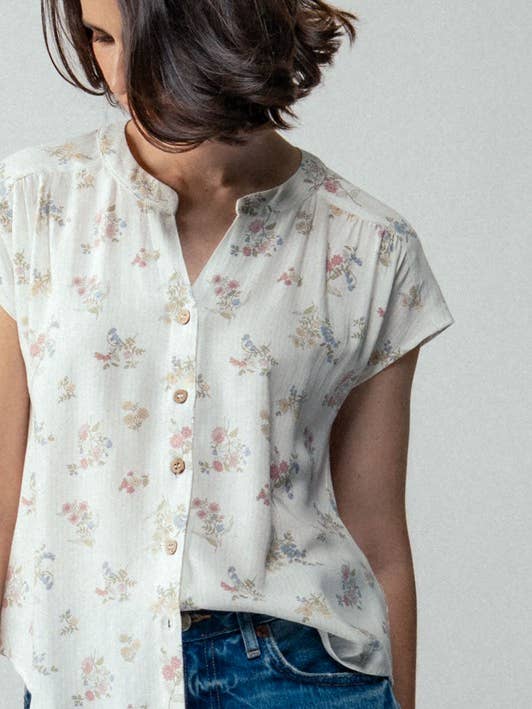 OFFWHITE MULTI Floral Button-Up Relaxed Fit Boho Spring Top for wholesale on Faire