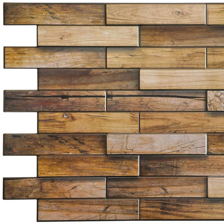 PVC 3D Wall Panel, Faux Walnut Wood, 3.2 ft x 1.6 ft, Glue-on, Splashproof - Yellowish Brown for wholesale by Dundee Deco