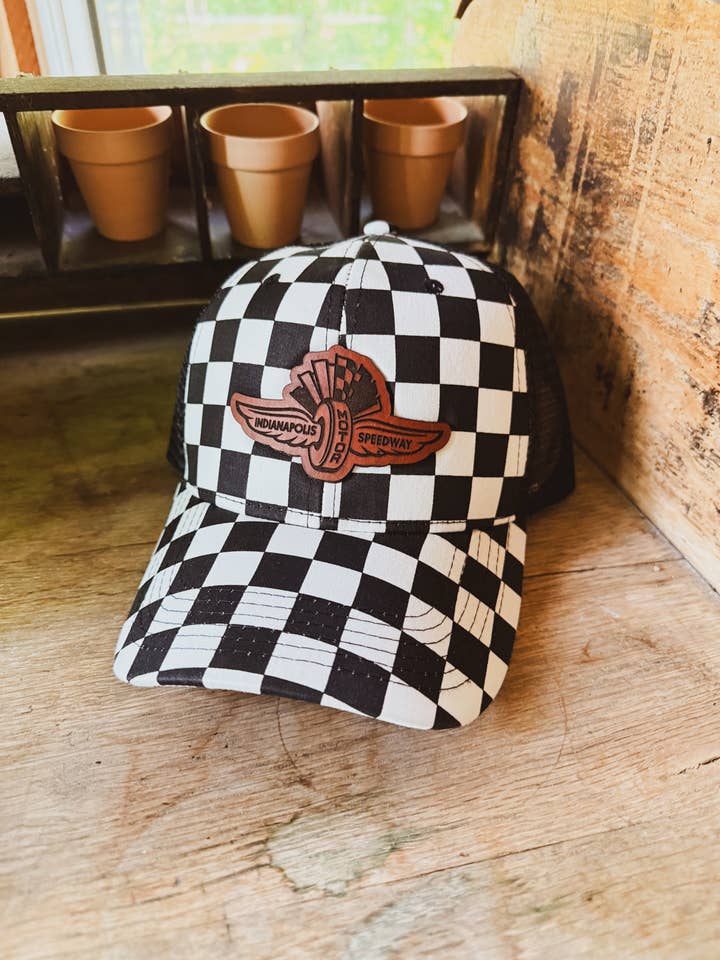 IMS Wings Leather Patch Hat on Checkered Baseball Hat for wholesale by Left Grain