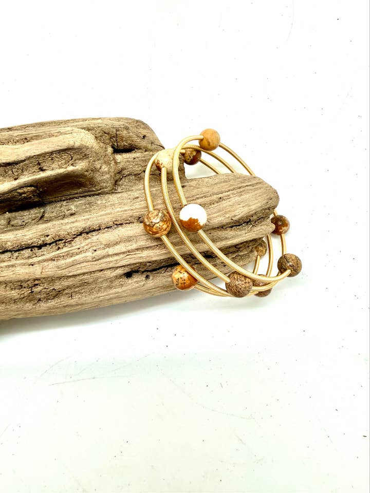 Bracelet Wrap 14kGoldPlated Wire w/8mm Picture Jasper 24” for wholesale by Rant & Rave Classic