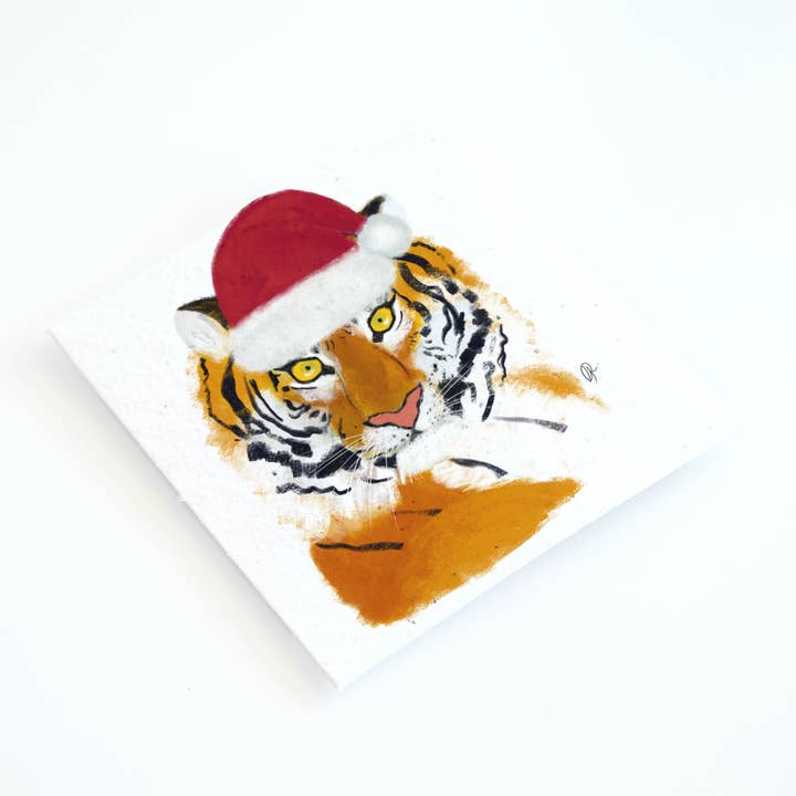 Tarjeta de Navidad con diseño de tigre, sin residuos y hecha para venta al por mayor de Gabriella Rizzo Studio