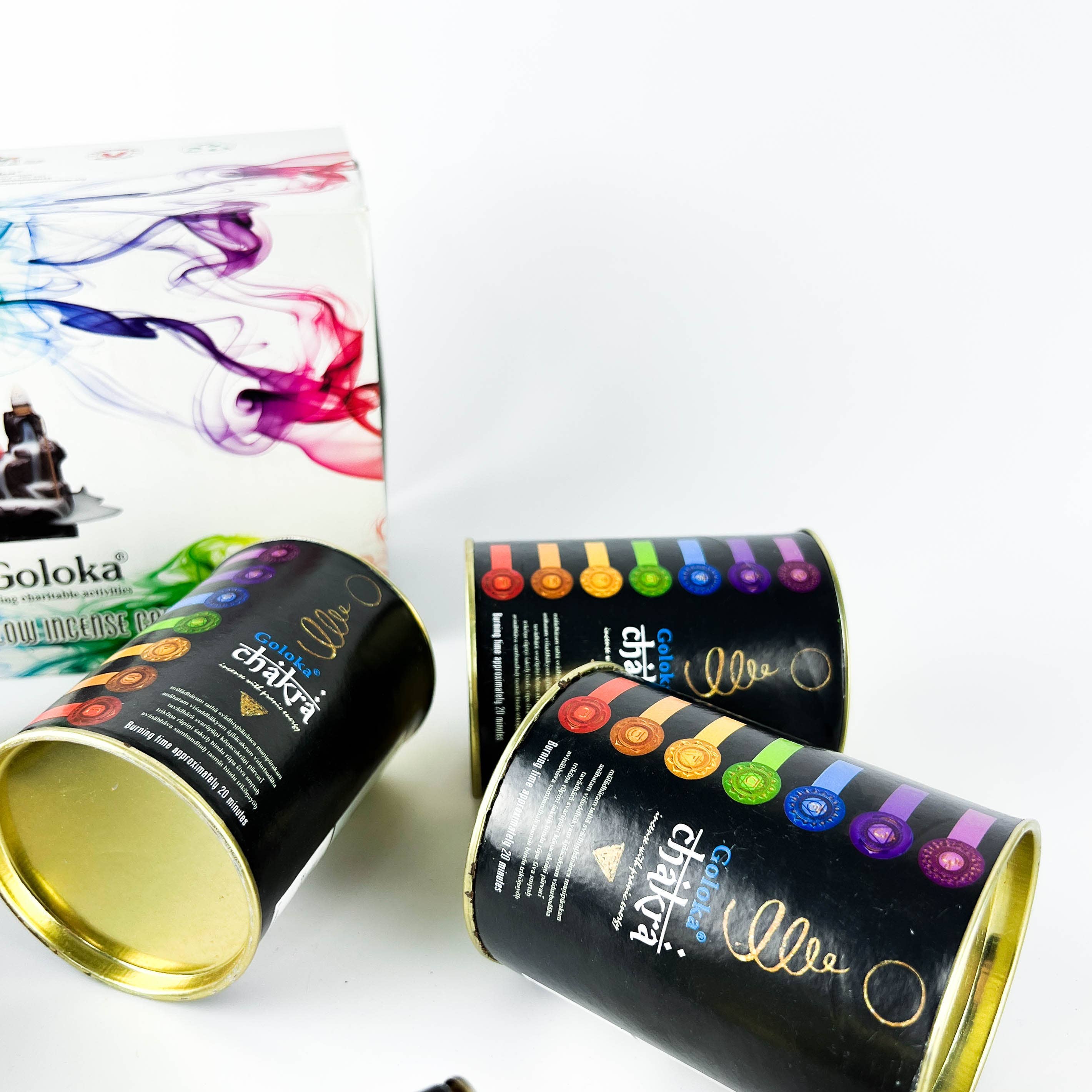 GREENROOTS USA LLC - Vendita all'ingrosso Incensi - Coni di incenso Goloka Chakra Backflow, confezione da 24 coni, confezione da 611