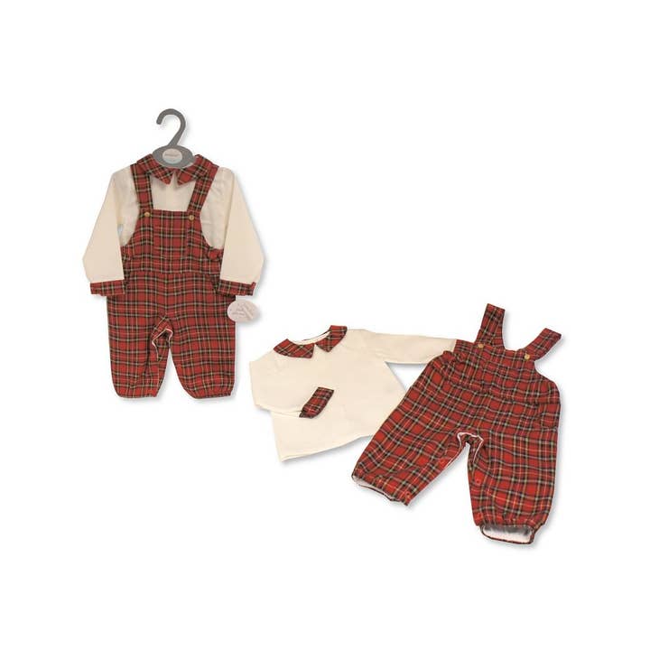 Baby drenge 2 stk Tartan Long Dungaree Sæt - 12-24 Måneder for engroshandel hos Sheldon International
