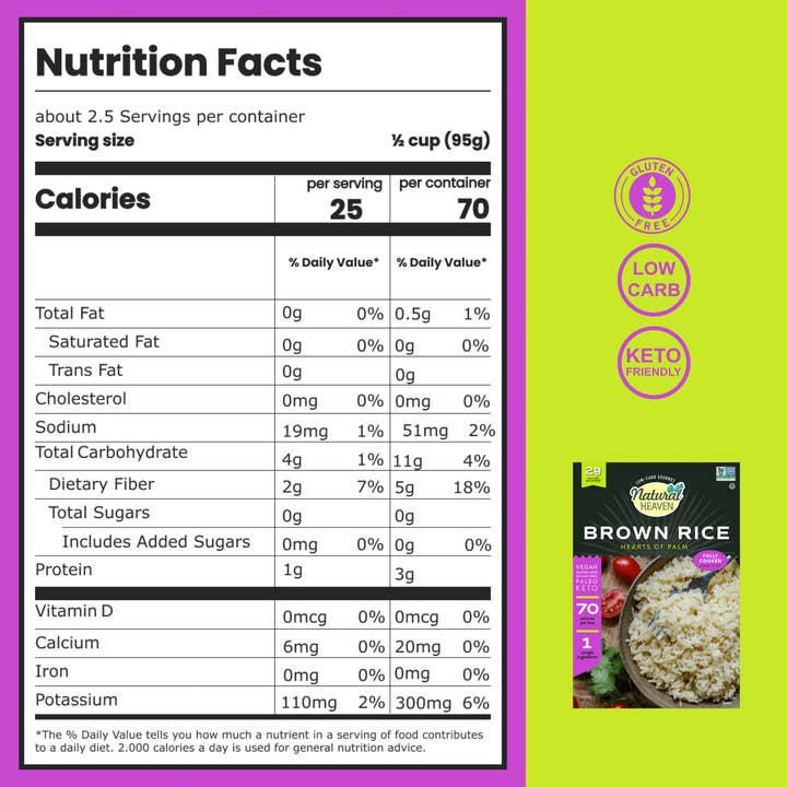 Natural Heaven – Engroshandel Ris – Brun ris - Hjerter af palmepasta - 6 tællinger, 09oz (255 g) hver - Keto, Low Carb & Glutenfri