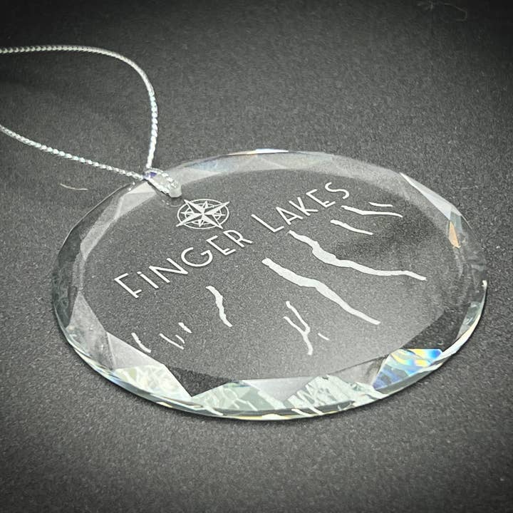 Round Glass Ornament - Laser Etched - Clear for wholesale by Adirondack Etching LLC