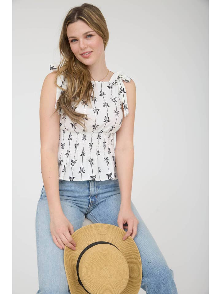 MINE - Wholesale Blouse - Women's - BOW LINE PATTERN TIE SHOULDER SLEEVELESS BLOUSE