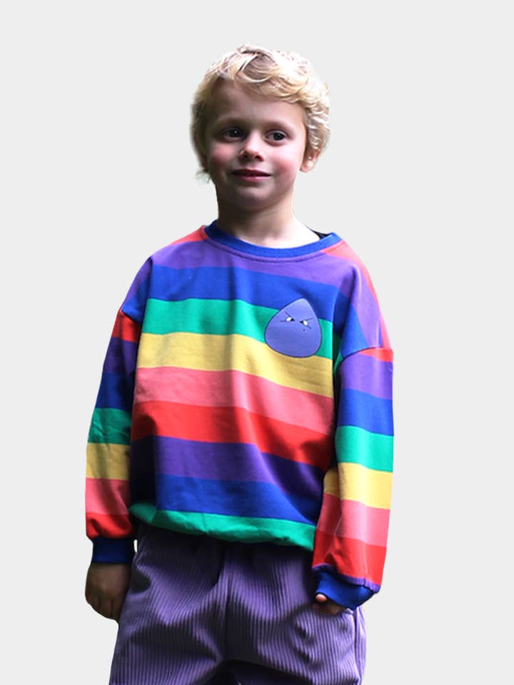 Sudadera infantil con cuello redondo con el personaje del arcoíris - Azul para venta al por mayor de Moon Rascals