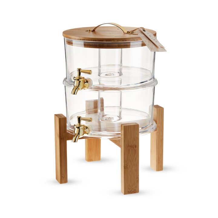 Twine - Wholesale Drink Dispenser - Acacia & Glass Double Drink Dispenser w/ Collapsable Stand