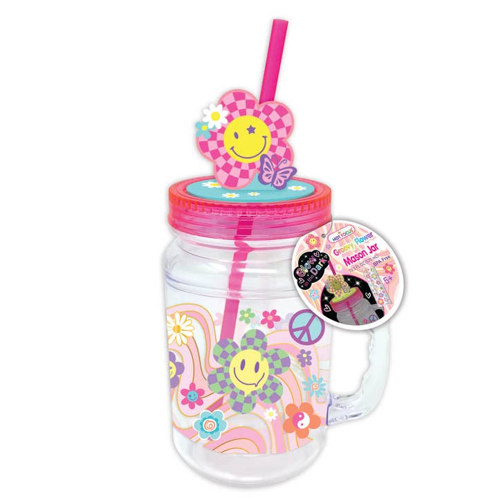 Hot Focus, Inc. - Wholesale Water Bottle - Mason Jar, Groovy Flower