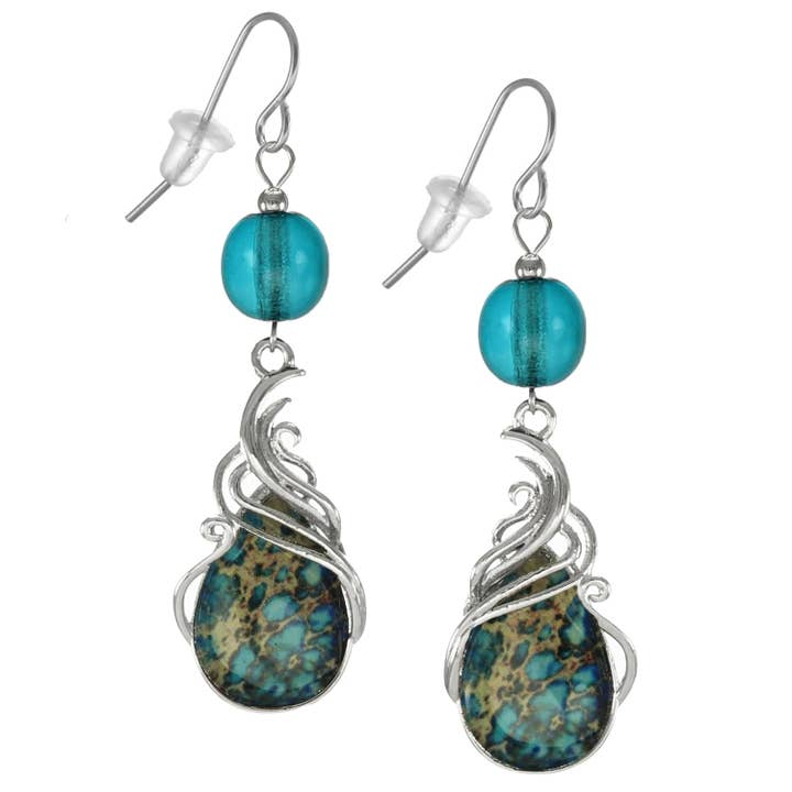 Beautiful RainbowTurquoise and Silver Swirl Teardrop Earrings, Platinum Ear Wires for wholesale by Jewelry by Dawn