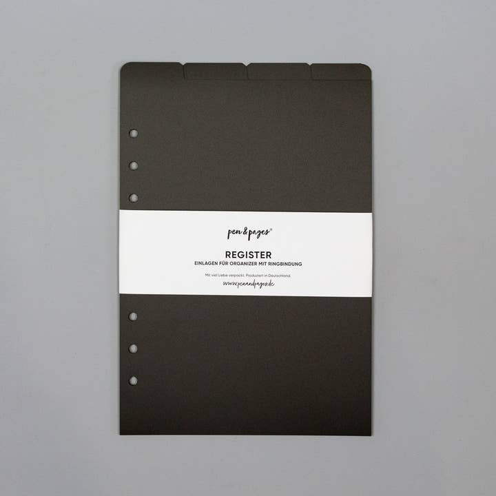 Register med faner øverst til ringmapper i DIN A5 - sort for engroshandel hos pen & pages