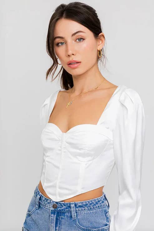 BJ's Closets - Venta al por mayor Camisa - Mujer - Top tipo corsé con cuello en forma de corazón y manga larga