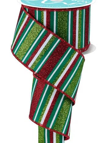 2.5" x 10yd Horizontal Stripe-Emrld/Red/Lime/White-RGF191906 for wholesale by General Wholesale Inc