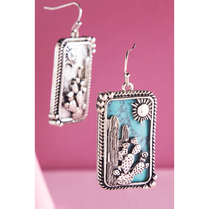 Urbanista - Wholesale Dangle Earrings - Western Cactus Hand Stone Earrings4
