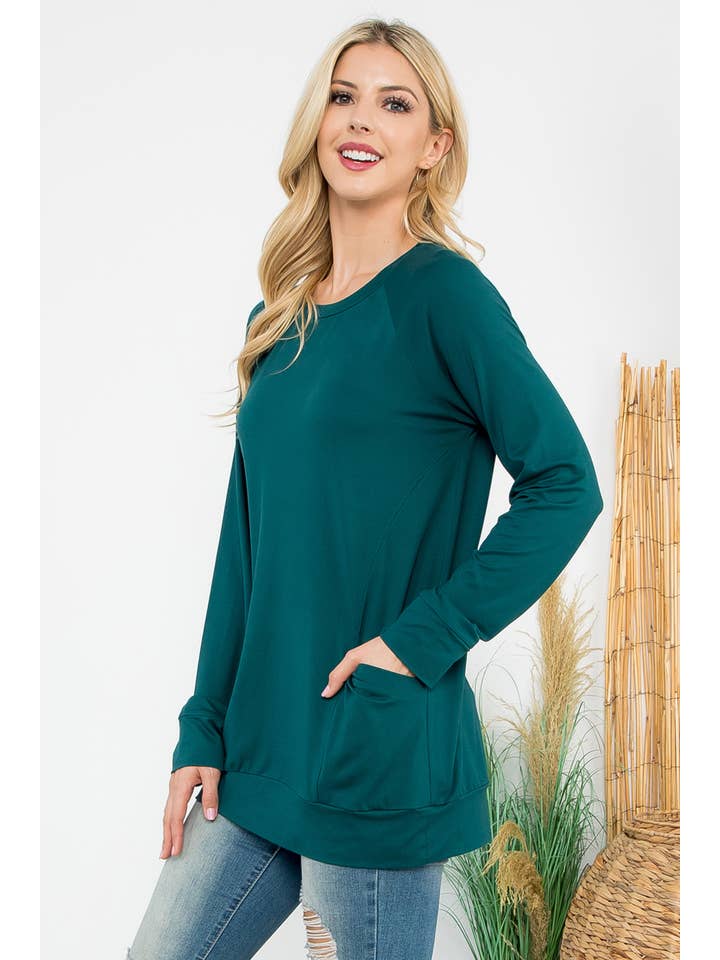 You & Me - Wholesale Tunic - Women's - YMT20003XV-PLUS SIZE SOLID LONG SLEEVE FRONT POCKET TOP23