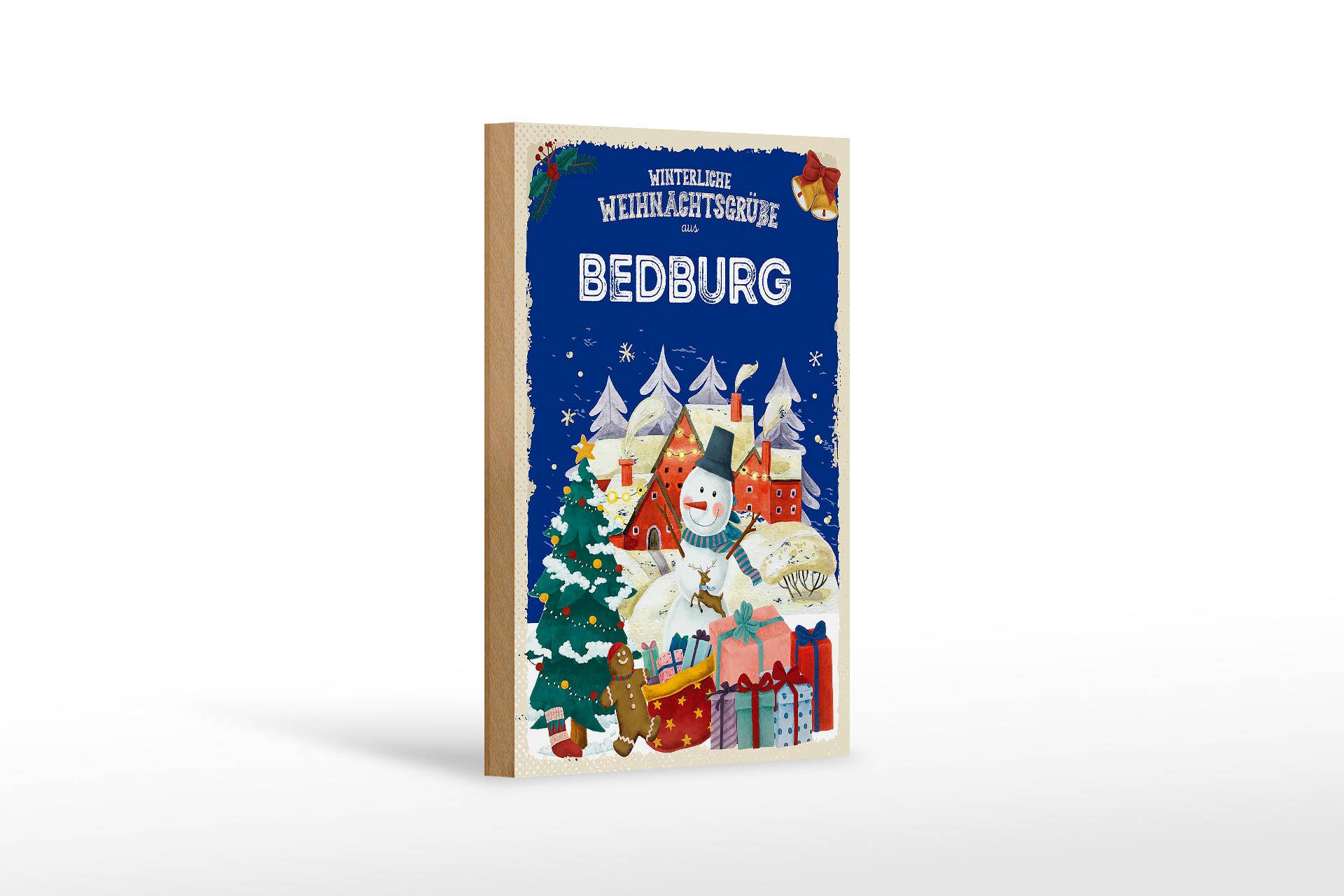 Femer - Vendita all'ingrosso Cartelli - Targa in legno Auguri di Natale di BEDBURG regalo 12x18cm0