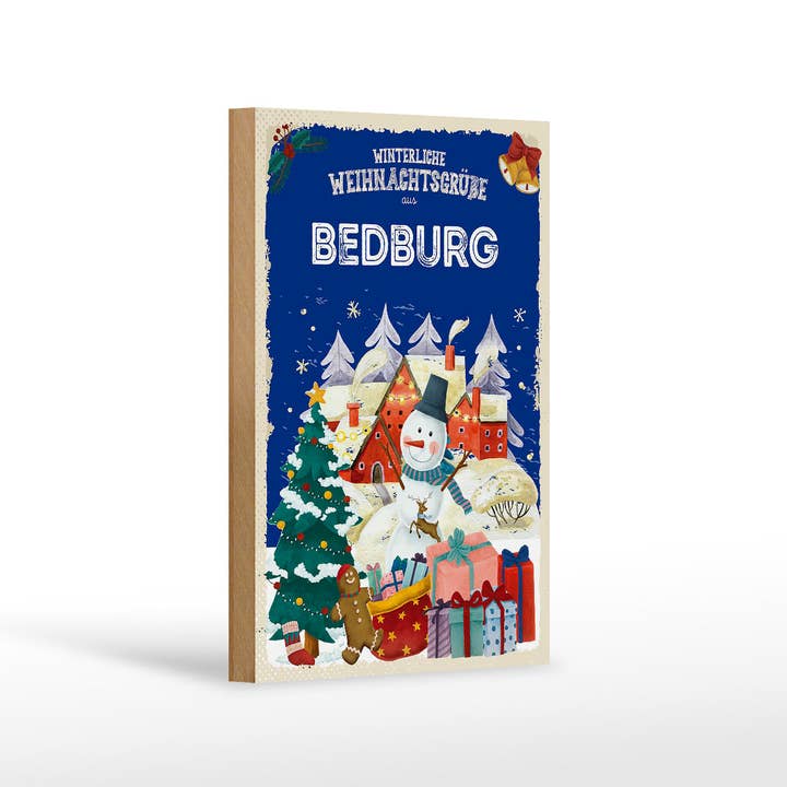Femer – wholesale Sign – Wooden sign Christmas greetings from BEDBURG gift 12x18cm