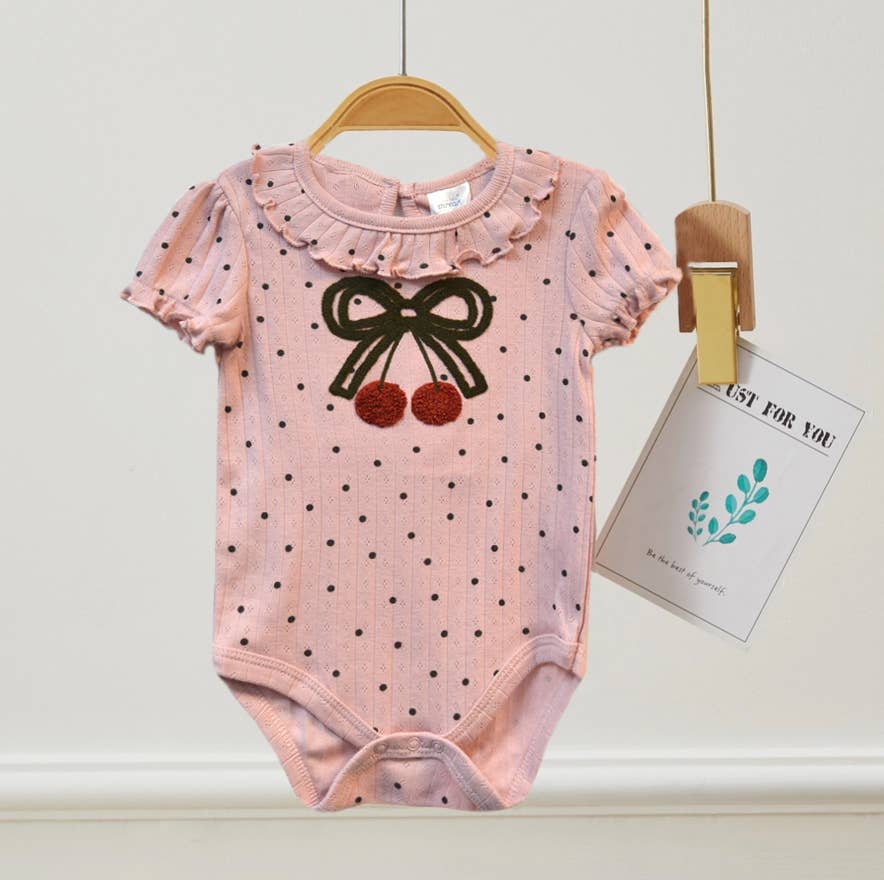 Lollipop Dreams - Wholesale Bodysuit (Non-Footed) - Baby - Set of 3 100% Cotton Bow Cherry Chenille Embroidery Bodysuit1