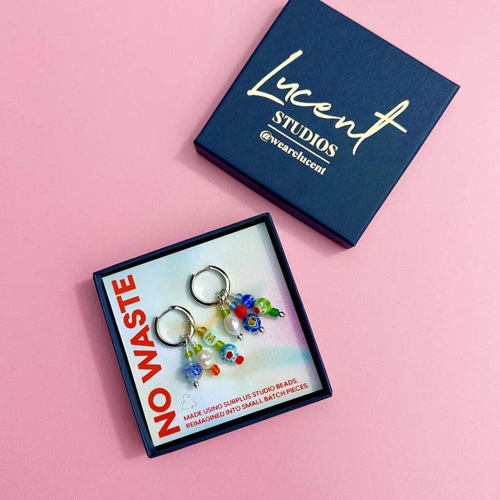 Lucent Studios Ltd - Wholesale Huggie Earrings - No Waste Millefiori Bead And Pearl Huggie Hoops6