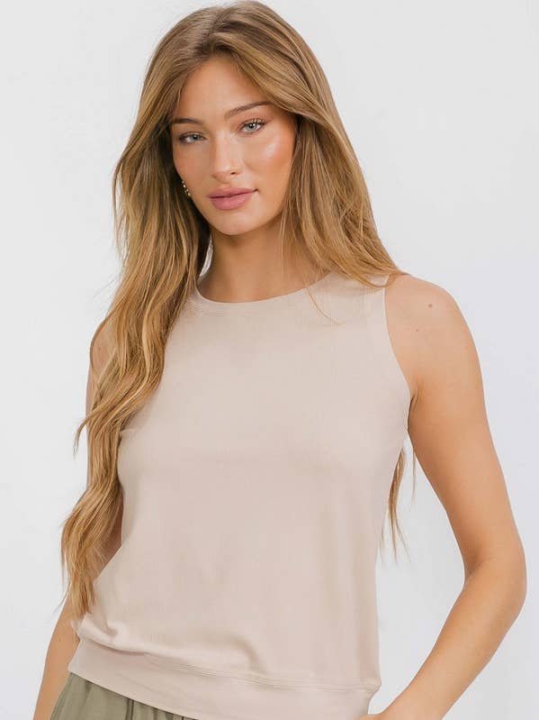 Débardeur ample à col rond en viscose côtelée pour femme pour la vente par Yelete