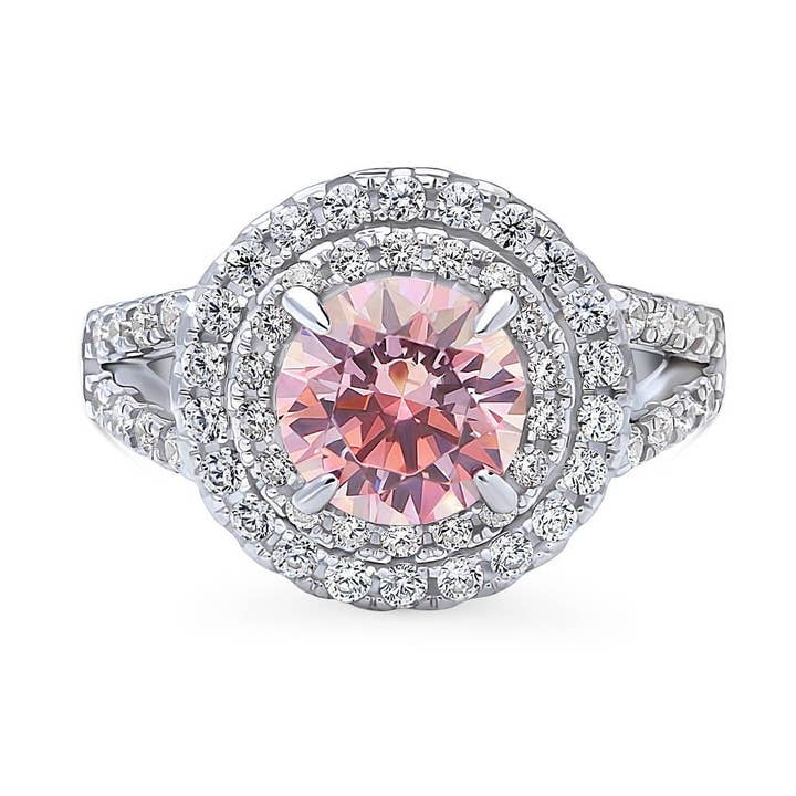 Anillo de cóctel con halo de CZ y banda dividida de plata de ley BERRICLE para venta al por mayor de BERRICLE