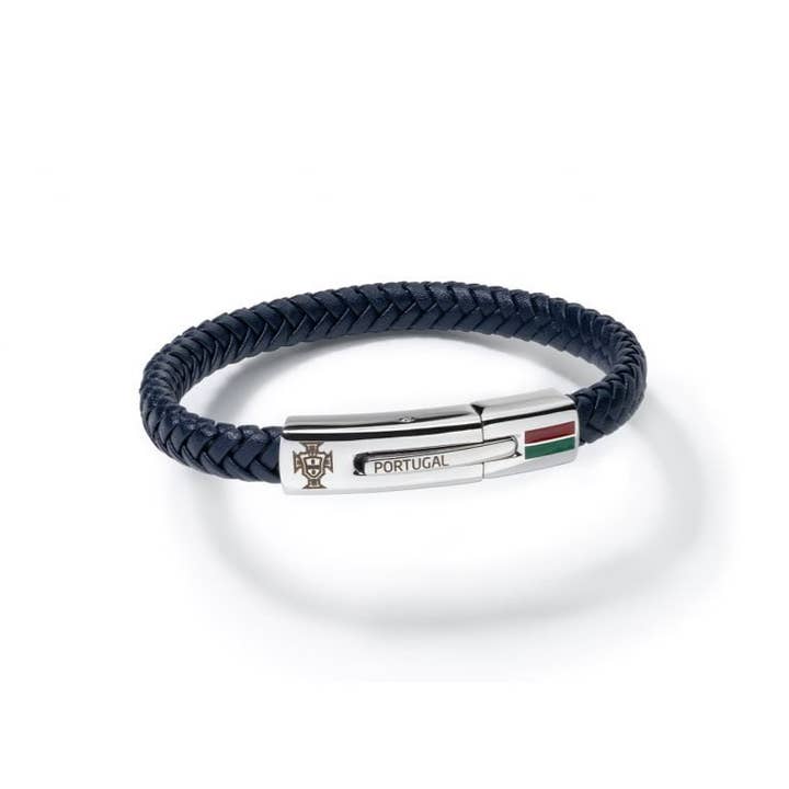 Anjewels – Pulseira entrelaçada/entrançada por atacado – Pulseira da Federação Portuguesa de Futebol - Couro 8mm