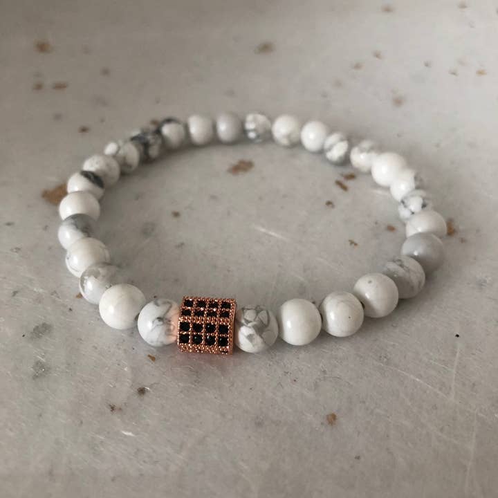 Roshni Desai & Things – wholesale Beaded bracelet – White Howlite Rose Gold CZ Pave Bead Bracelet Mens Bracelet2