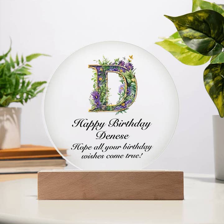 Unique Gifts Store - Wholesale Plaque - Happy Birthday Denese v02 - Circle Acrylic Plaque2