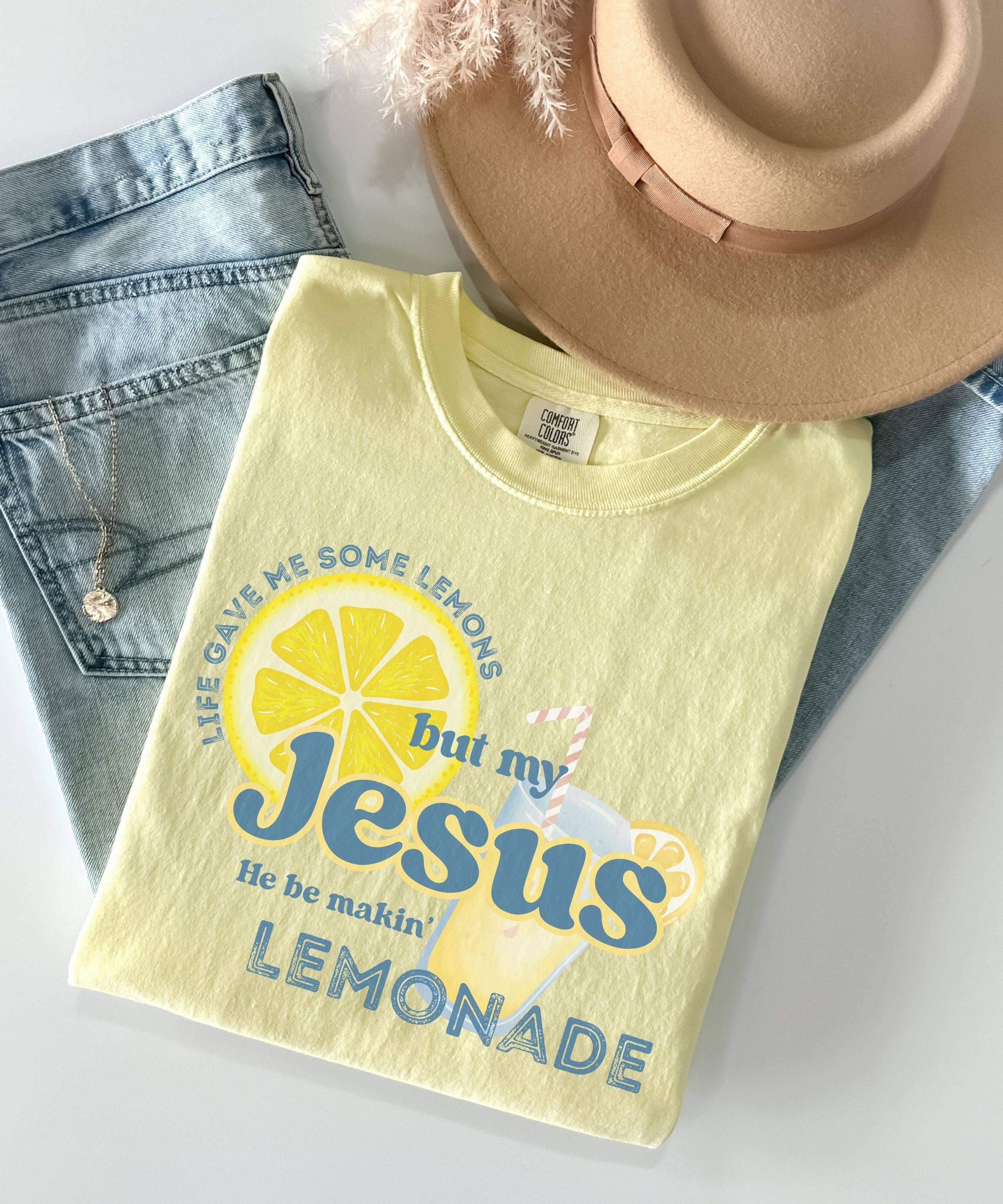 Glaime – Großhandel T-Shirt mit Siebdruck – Damen – Comfort Colors Das Leben gab mir ein paar Zitronen Christliches Shirt1