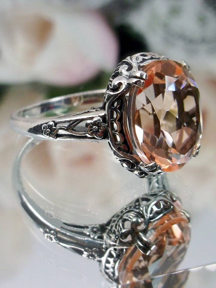Peach Topaz Ring, Edwardian Antique Reproduction Jewelry #D70z for wholesale by Silver Embrace Jewelry