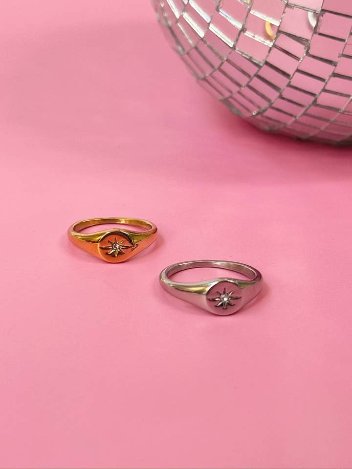 Twinkle Star Stamp Ring - Gold Silver Sized Classic Simple for wholesale by Golden Hour Designs