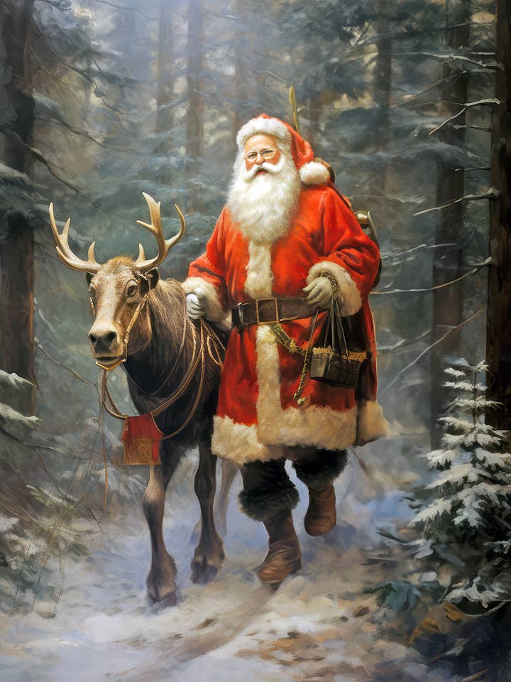 Promenade classique de Noël dans la forêt du Père Noël 2 pour la vente par Singing Crow Studio - Classic Christmas Art Prints