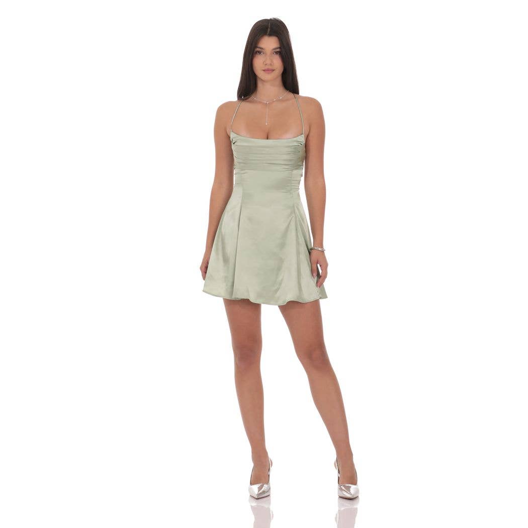 Lucy In The Sky - Venta al por mayor Vestido - Mujer - Vestido de línea A con drapeado de satén en color salvia3