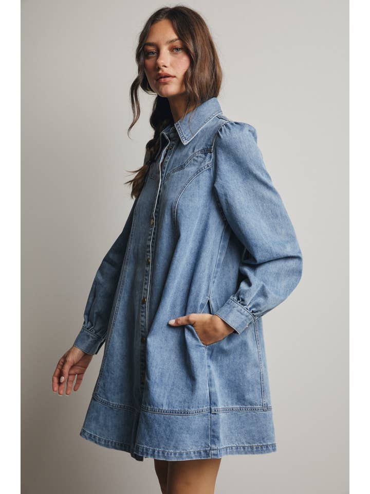 Forte - Wholesale Dress - Women's - Western Seam Denim Mini Dress FD00016