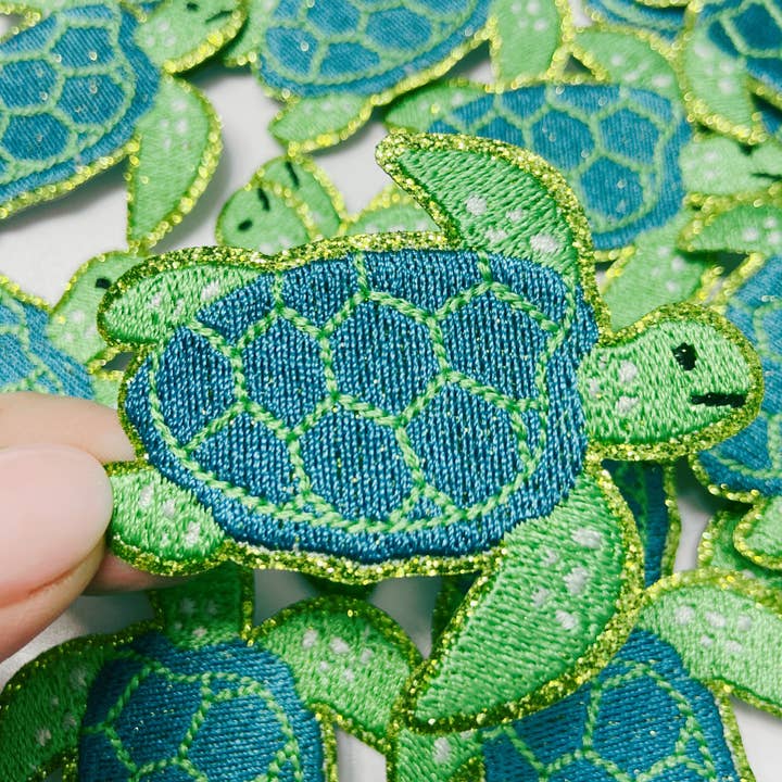 2.5" Sea Turtle, glittery - Embroidered Hat Patch for wholesale by TEELUX